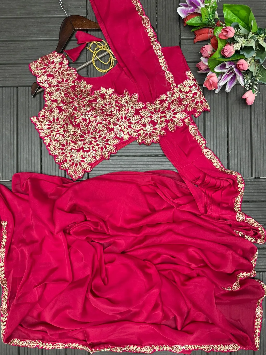 Super Trending Embroidery Cording Ready-to-Wear Saree - View 4