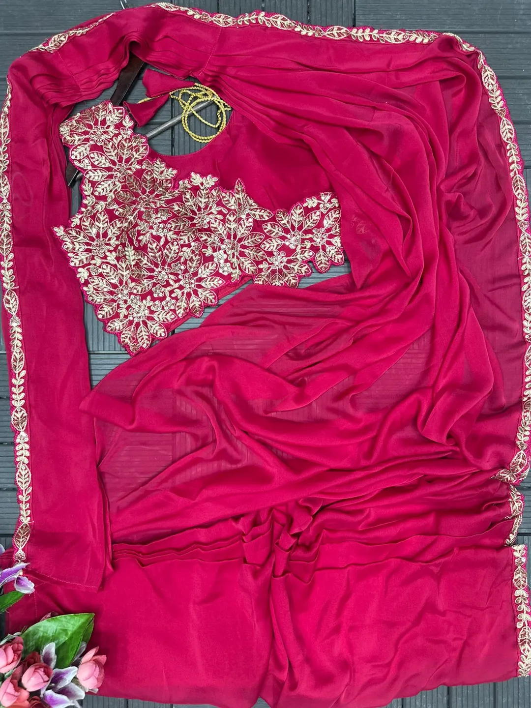Super Trending Embroidery Cording Ready-to-Wear Saree - View 6