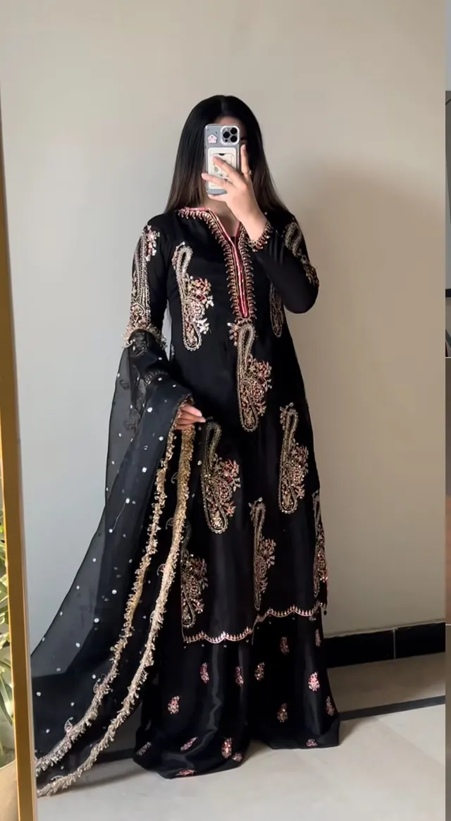 Designer Chinon Embroidery Plazzo Set - Chinon Saree Online India - Buy at ₹1699 - Image 1