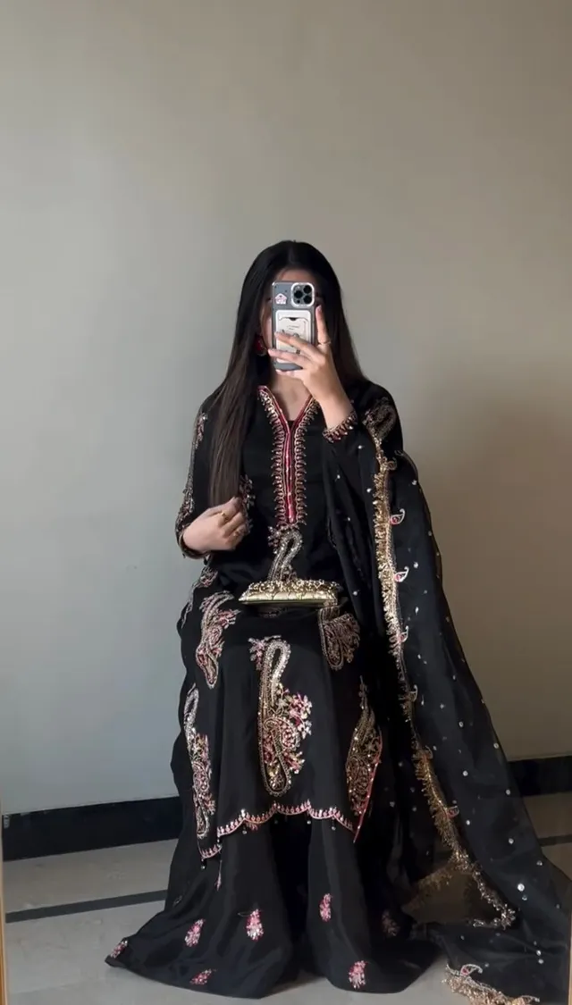 Designer Chinon Embroidery Plazzo Set - View 2