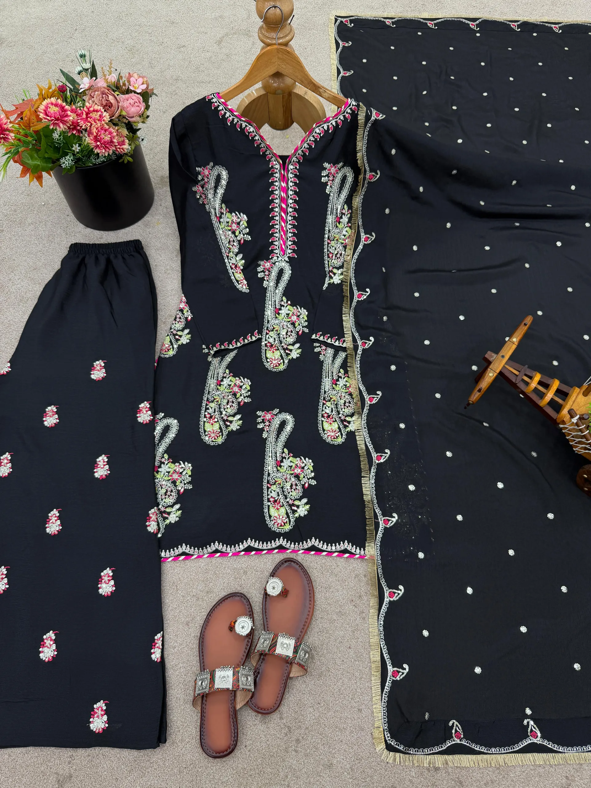 Designer Chinon Embroidery Plazzo Set - View 5