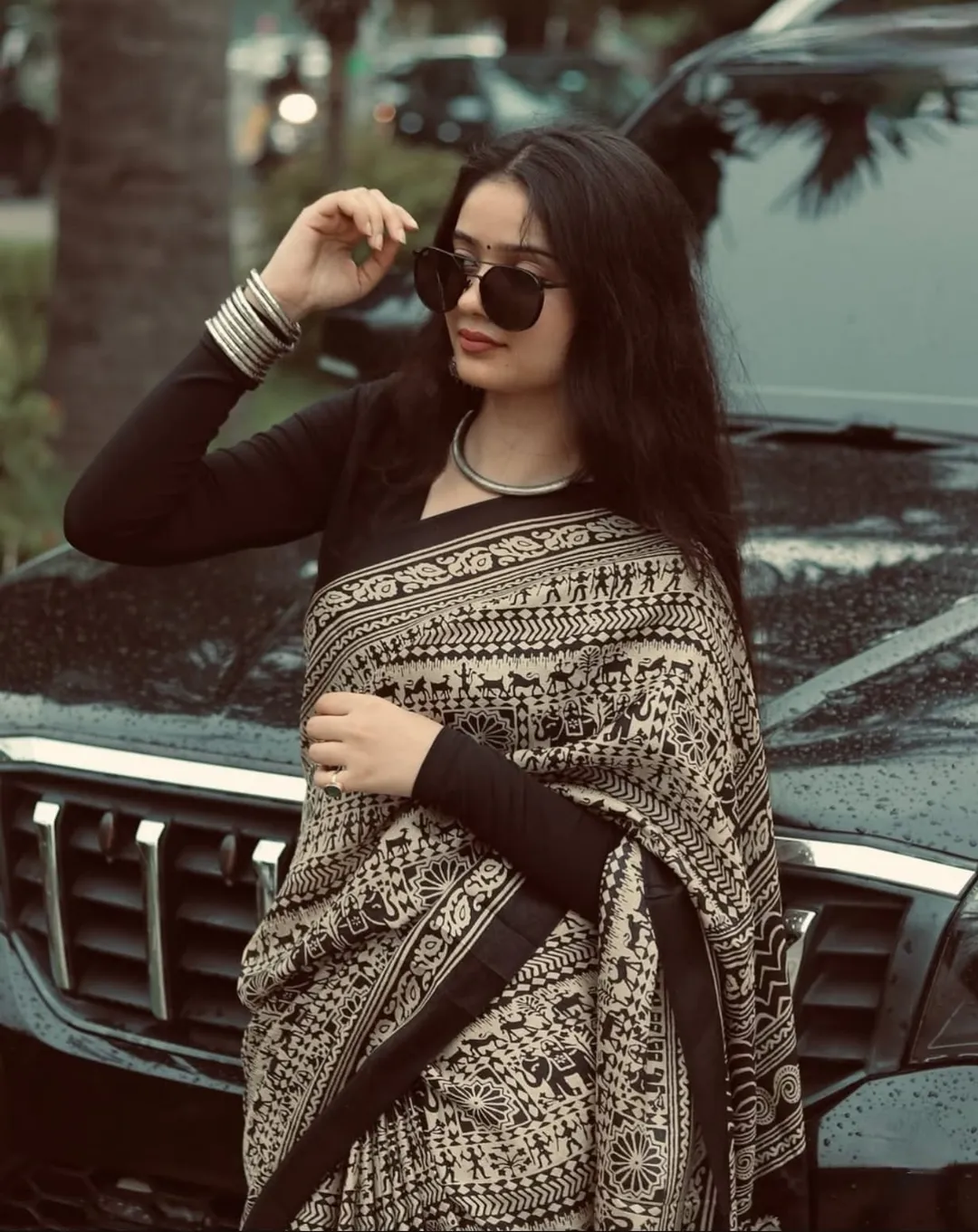 Pure Modal Silk Ajrakh Printed Saree