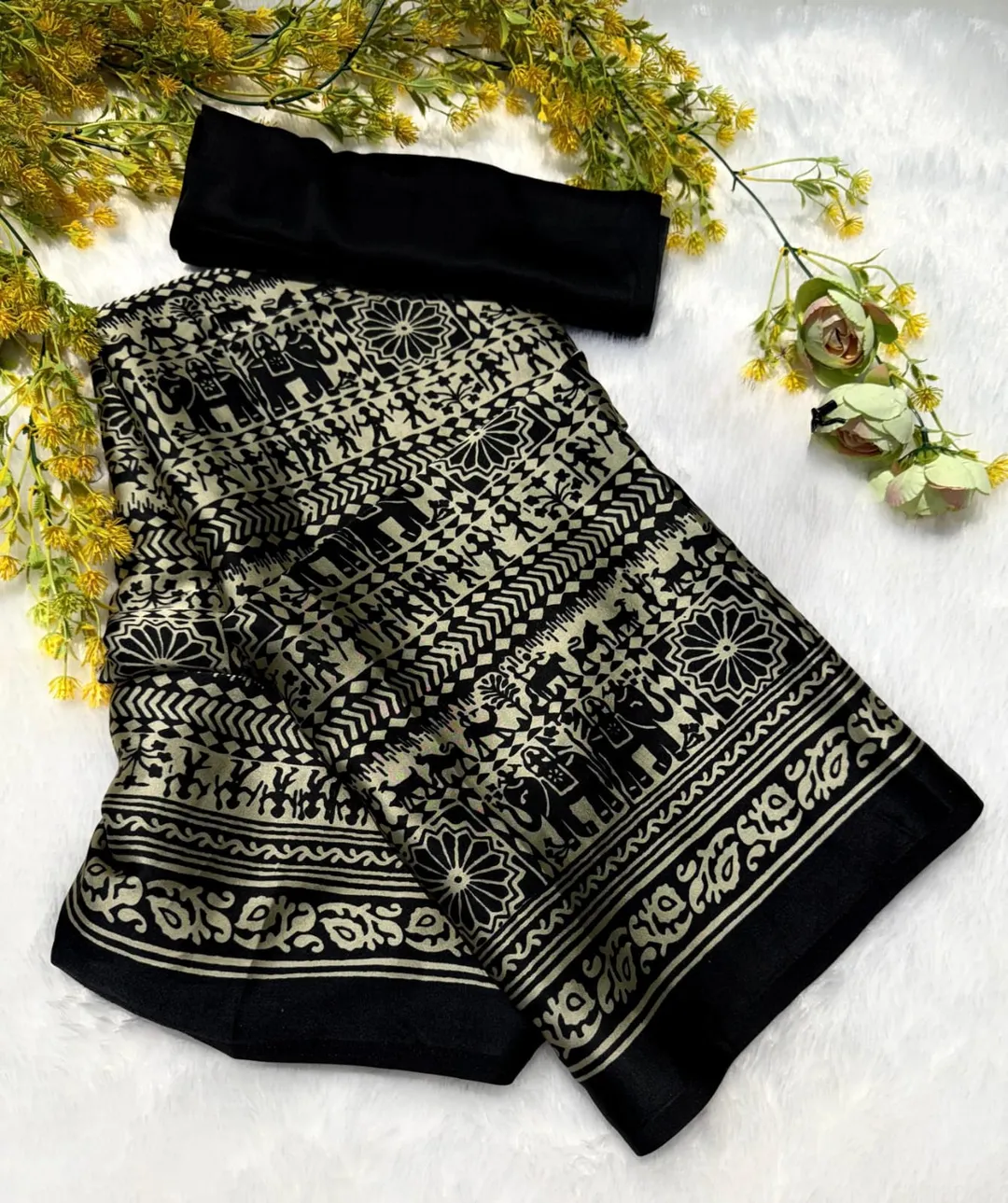 Pure Modal Silk Ajrakh Printed Saree - View 4