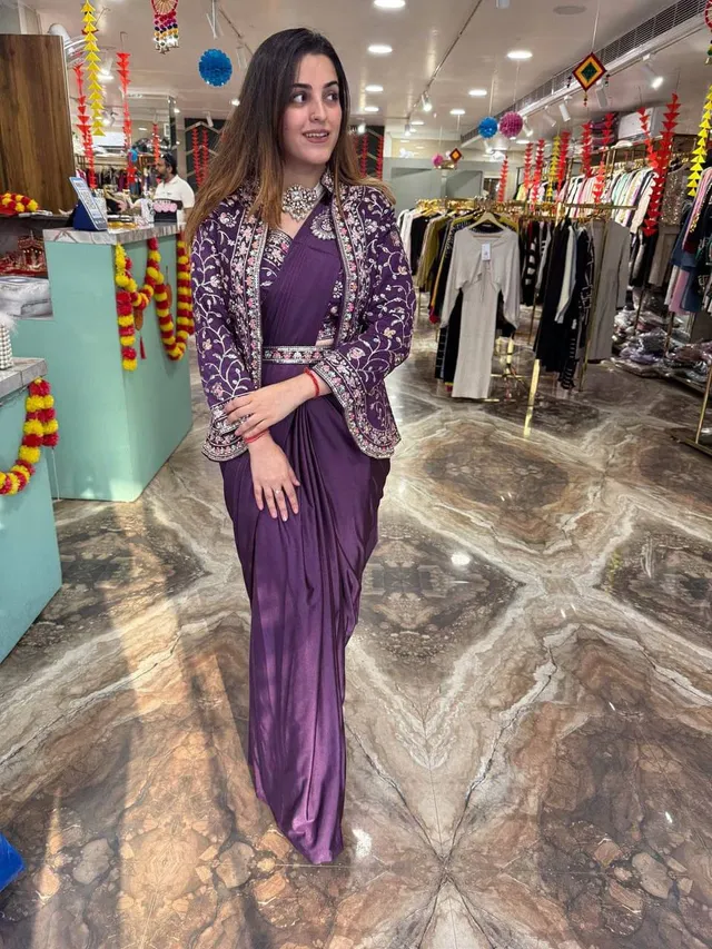 Indo-Western Ready-to-Wear Saree with Embroidered Koti - View 3