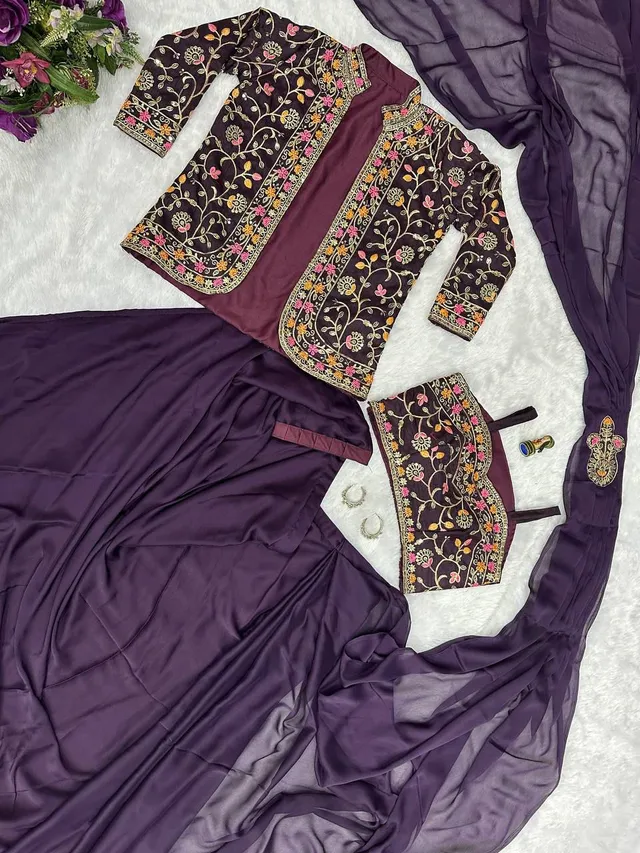Indo-Western Ready-to-Wear Saree with Embroidered Koti - View 4