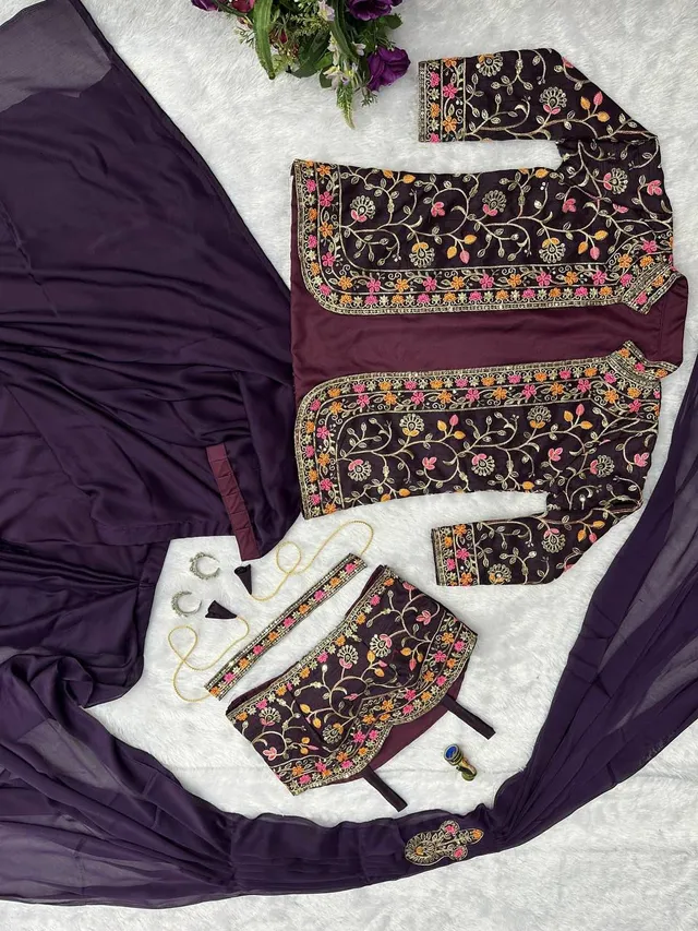 Indo-Western Ready-to-Wear Saree with Embroidered Koti - View 5