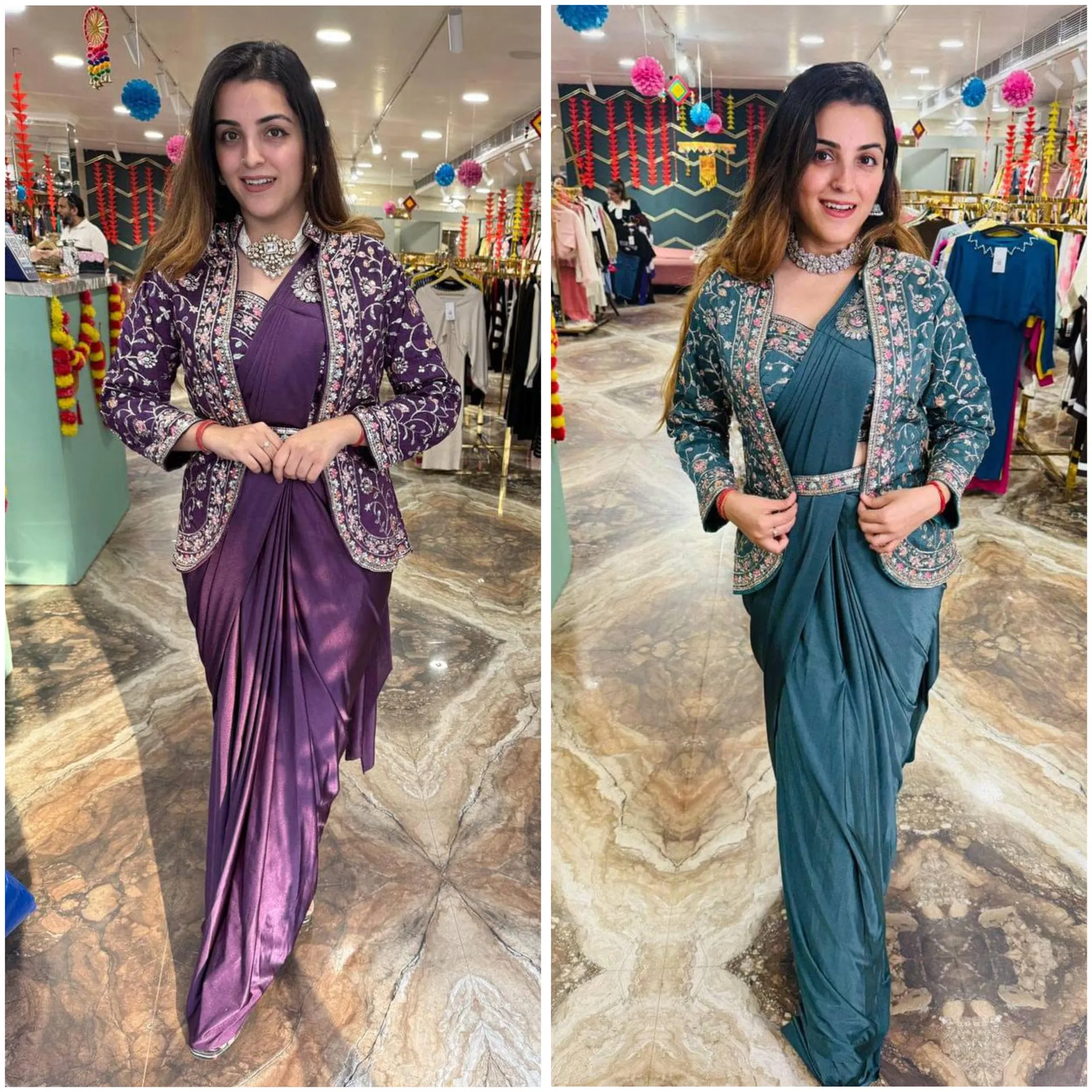 Indo-Western Ready-to-Wear Saree with Embroidered Koti - View 6