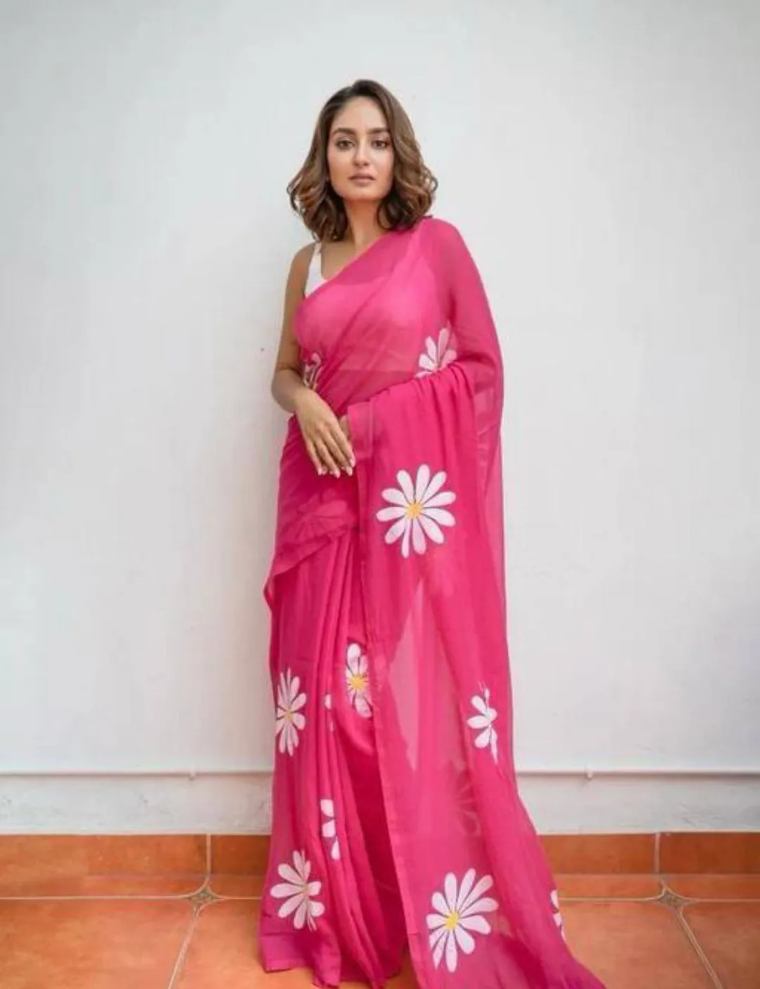 Floral Printed Linen Cotton Saree