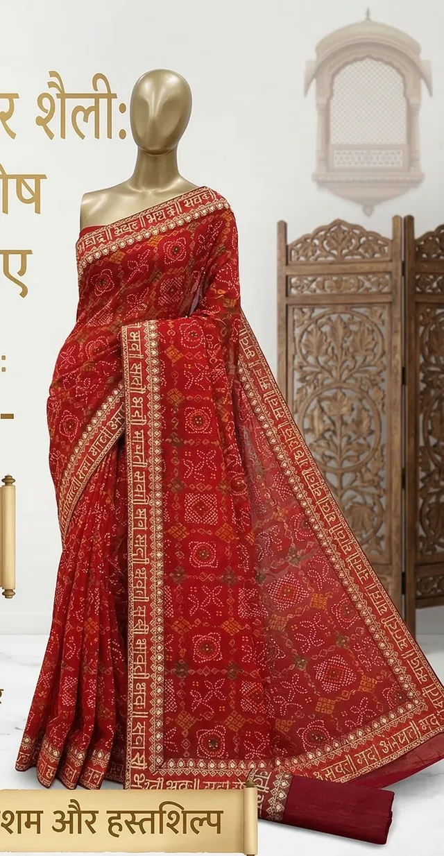 Bandhani Print “Sada Saubhagyawati Bhav” Saree
