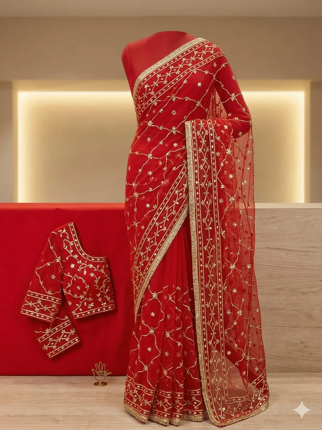 Red Chakari Kaccha Gotta Patti Saree - Georgette Saree Online India - Buy at ₹1899 - Image 1