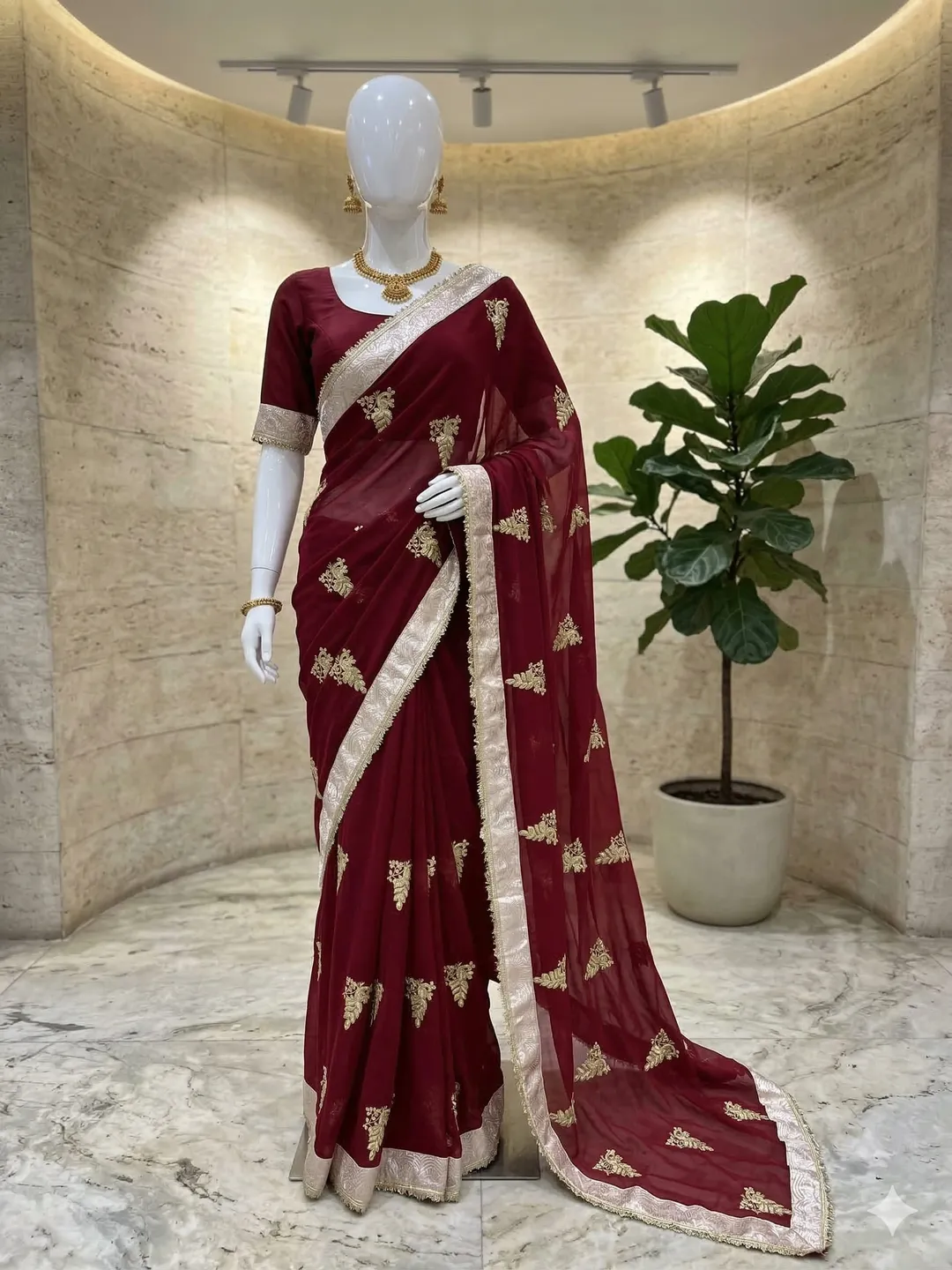 Elegant Maroon Sequins Embroidered Darbari Saree - Georgette Saree Online India - Buy at ₹1150 - Image 1