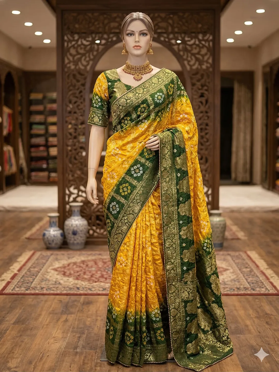 Banarasi Bandhej Design Saree - Banarasi Moss Silk Saree Online India - Buy at ₹1150 - Image 1