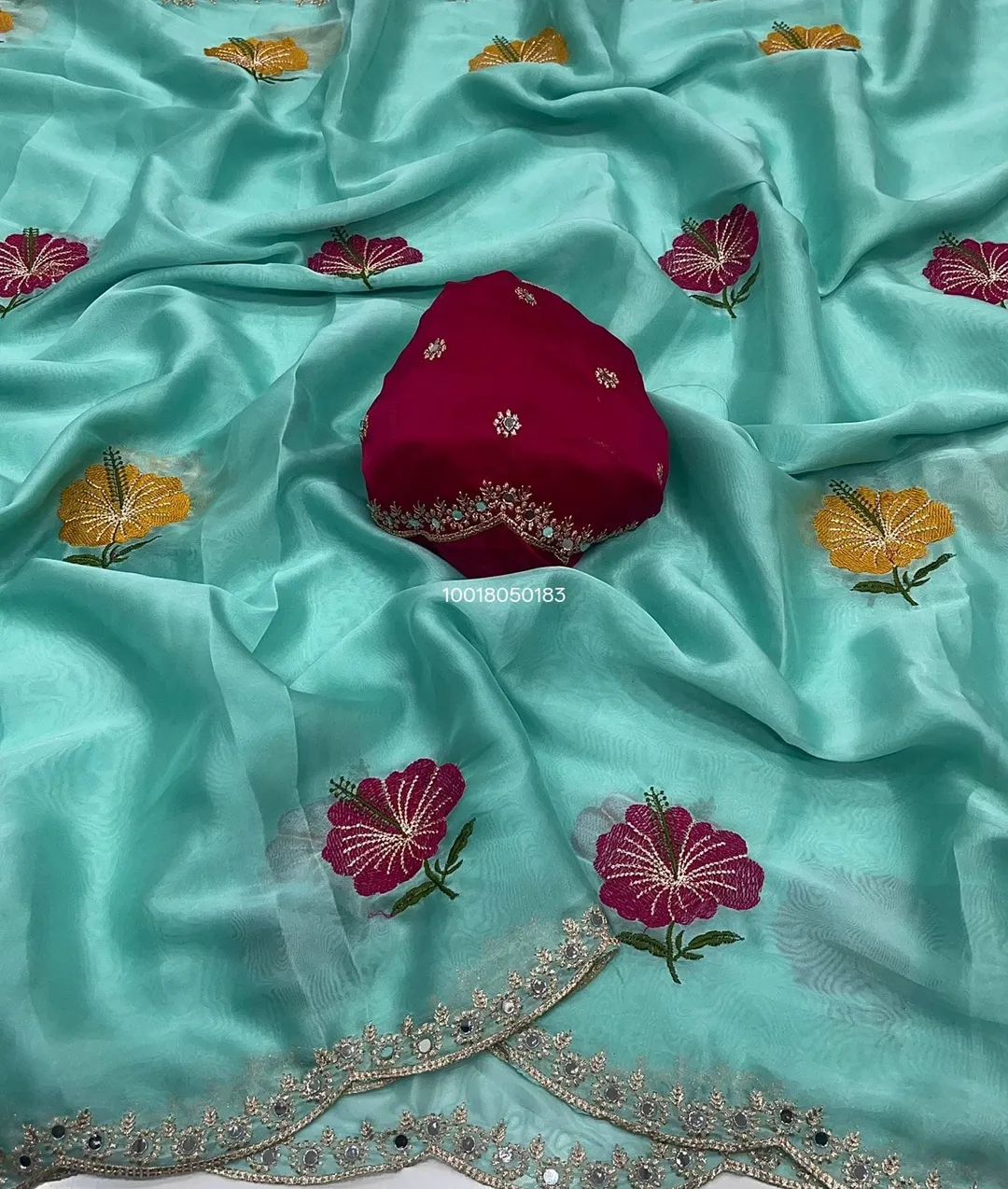 Soft Rangoli Silk Saree with Embroidery & Mirror Work – Designer Collection - View 2