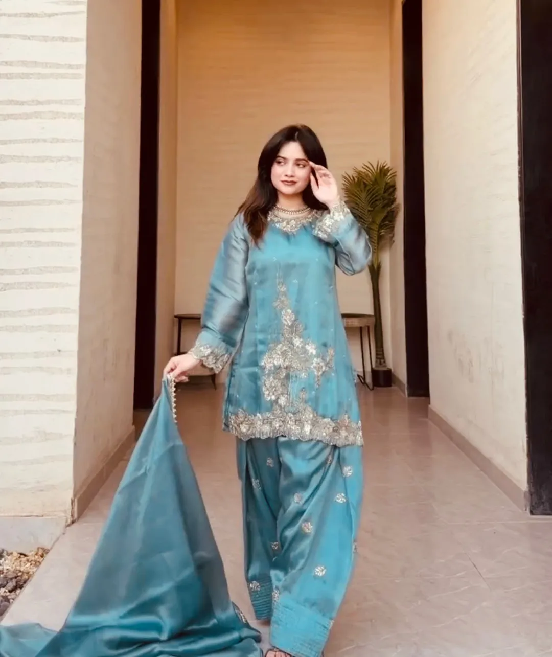 Designer GMY Silk Embroidered Suit Set with Farshi Pant – Premium Collection
