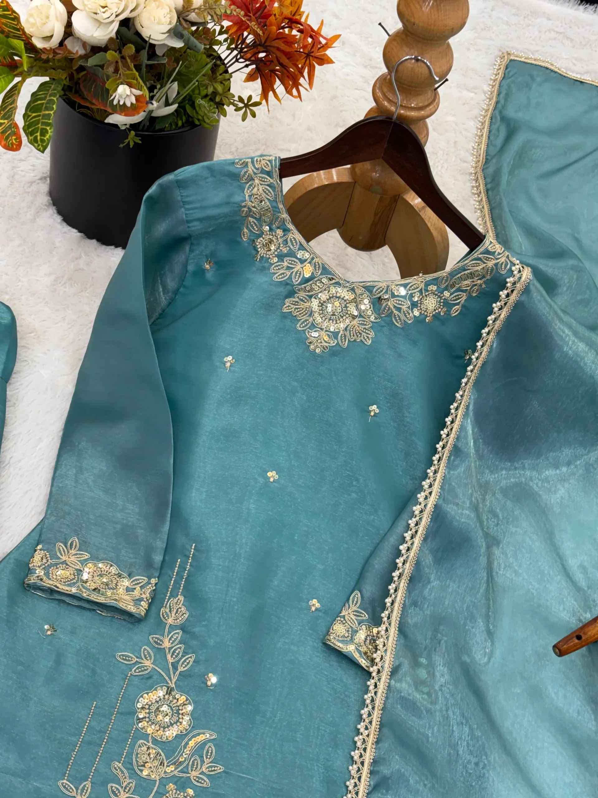 Designer GMY Silk Embroidered Suit Set with Farshi Pant – Premium Collection - View 5