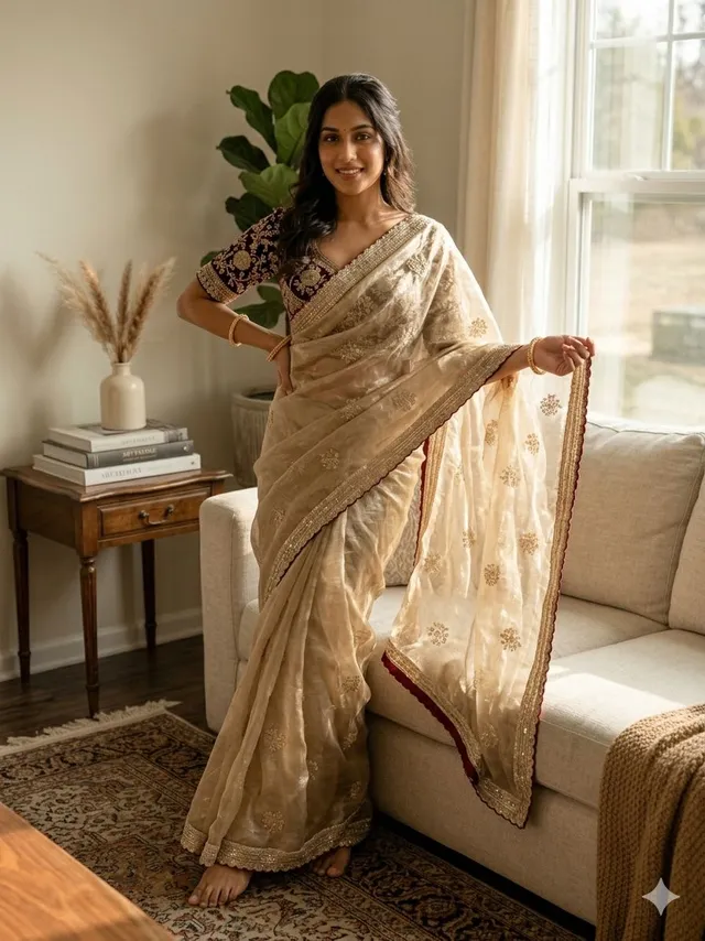 Premium Designer Satin Saree with Embroidered Corset Blouse – Trending Collection - View 4