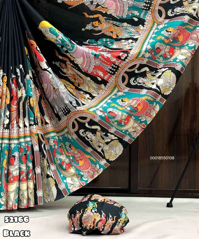 Handloom Tussar Silk Kalamkari Digital Print Saree – Artistic Collection - View 2