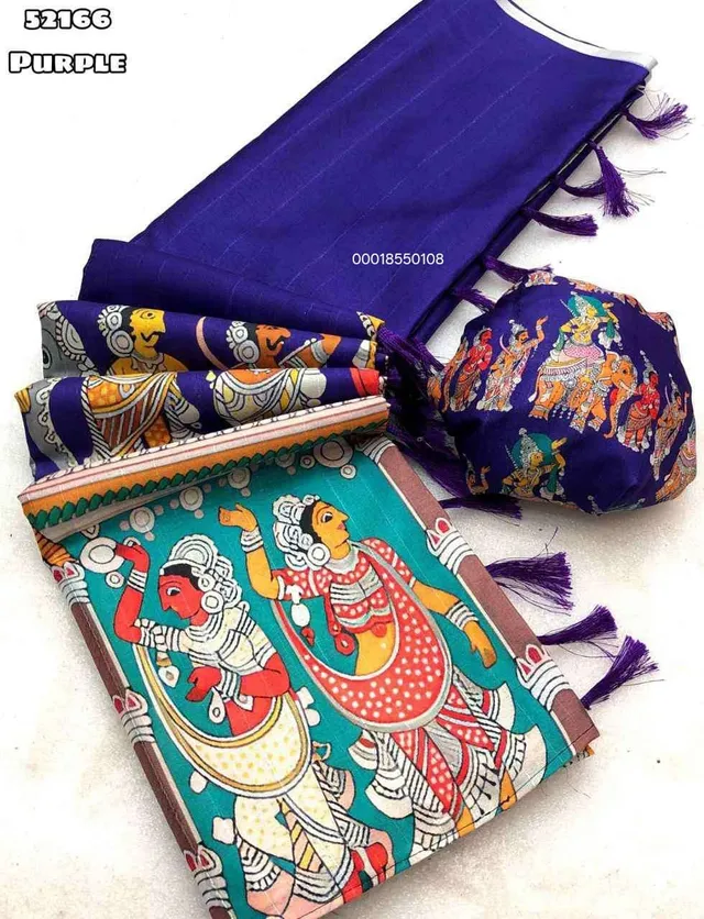Handloom Tussar Silk Kalamkari Digital Print Saree – Artistic Collection - View 2