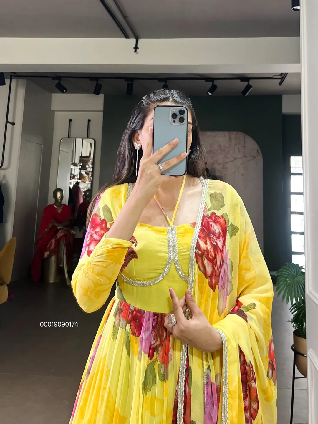 Elegant Chiffon Floral Print Gown with Dupatta – Designer Collection - View 3