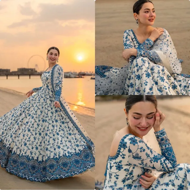 Designer Faux Georgette Embroidered Gown Set with Organza Dupatta – Party Wear Collection