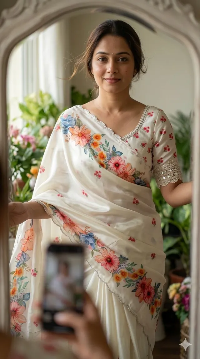 Pure Chinon Silk Saree with Heavy Khatli Work – Designer Collection - Chinon Silk Saree Online India - Buy at ₹1400 - Image 1