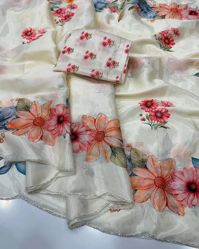 Pure Chinon Silk Saree with Heavy Khatli Work – Designer Collection - View 2