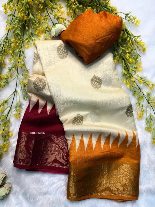 Pure Dola Silk Crepe Crush Saree with Floral Design - View 4