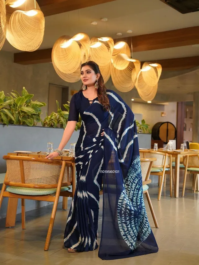 Pure Chinon Leheriya Saree with Shibori Hand Work - Pure Chinon Saree Online India - Buy at ₹1299 - Image 1
