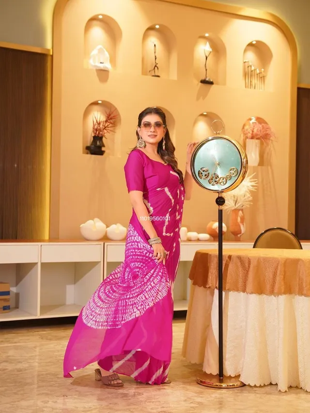 Pure Chinon Leheriya Saree with Shibori Hand Work - Chinon Saree Online India - Buy at ₹1299 - Image 1