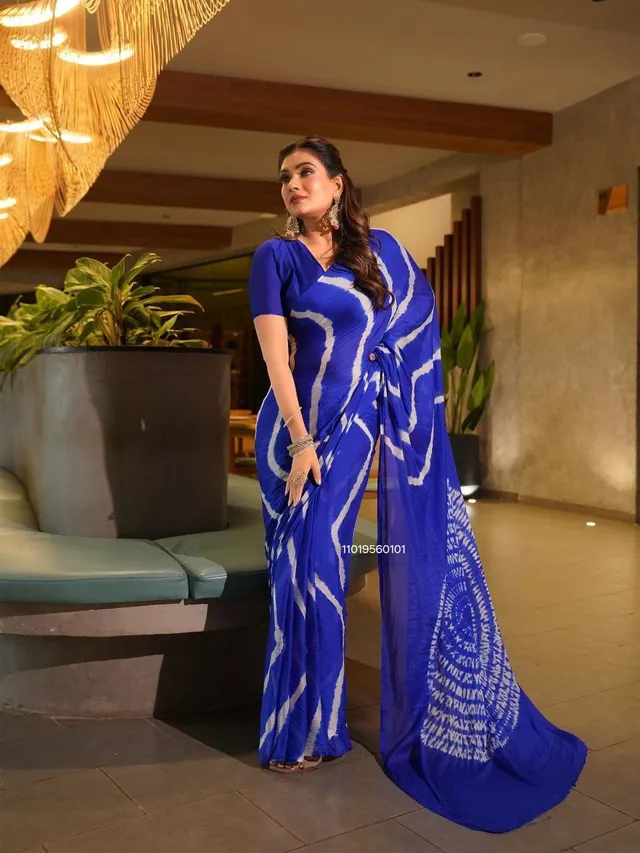Pure Chinon Leheriya Saree with Shibori Hand Work - Chinon Saree Online India - Buy at ₹1299 - Image 1