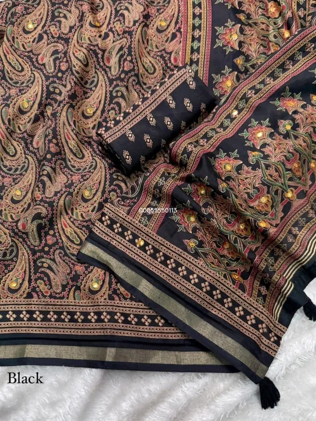 Designer Kalamkari Ajrakh Saree with Mirror Work – Pure Mul Cotton Collection - Second View