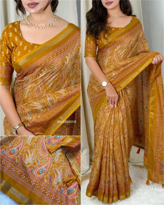Designer Kalamkari Ajrakh Saree with Mirror Work – Pure Mul Cotton Collection