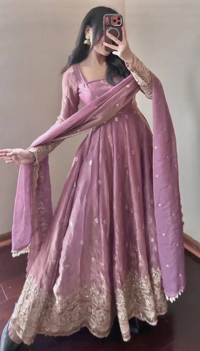 Designer Fendi Satin Gown Set with Sequins Work – 3 Piece Collection - View 2