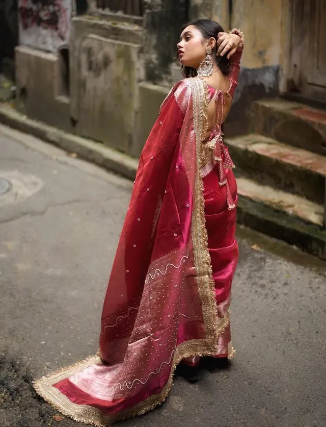 Banarasi Maharani Tissue Silk Saree with Hand Stone Work - View 2