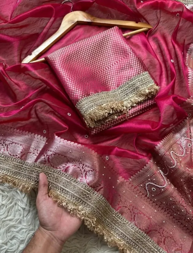 Banarasi Maharani Tissue Silk Saree with Hand Stone Work - View 3
