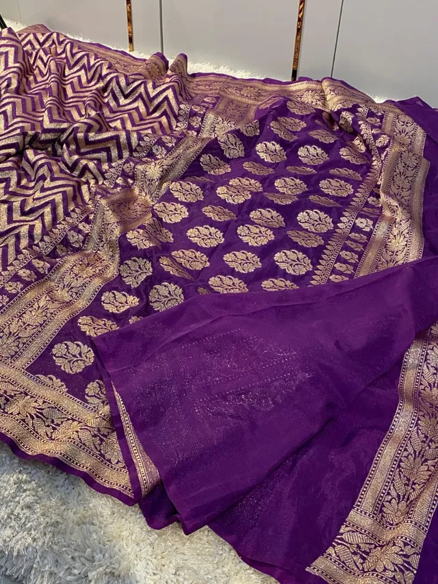 Banarasi Kataan Georgette Silk Saree – Biggest Wedding Collection - Banarasi Soft Kataan Georgette Silk Saree Online India - Buy at ₹2099 - Image 1