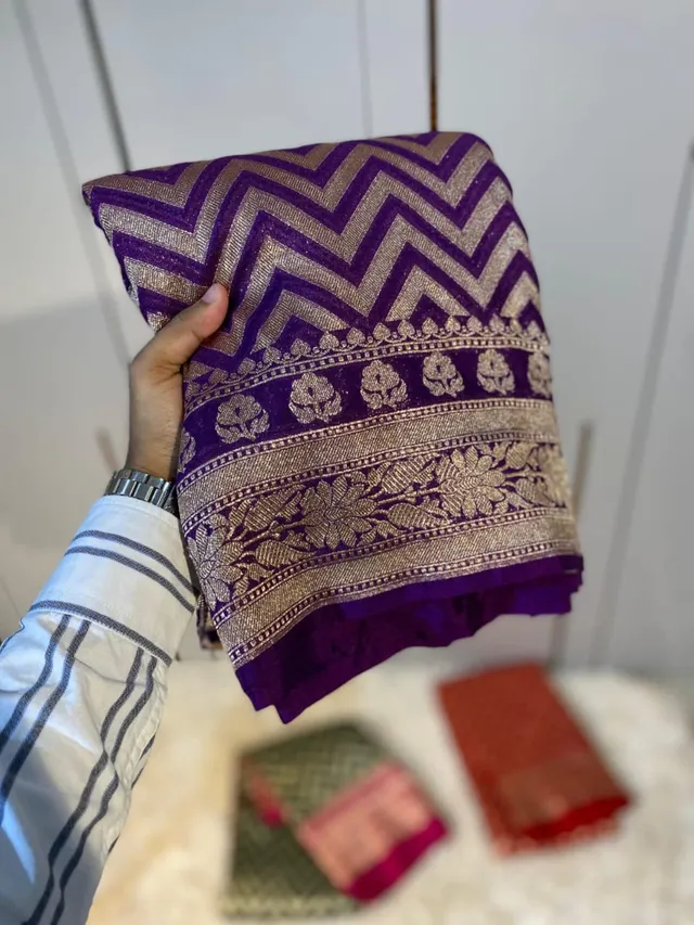 Banarasi Kataan Georgette Silk Saree – Biggest Wedding Collection - View 2