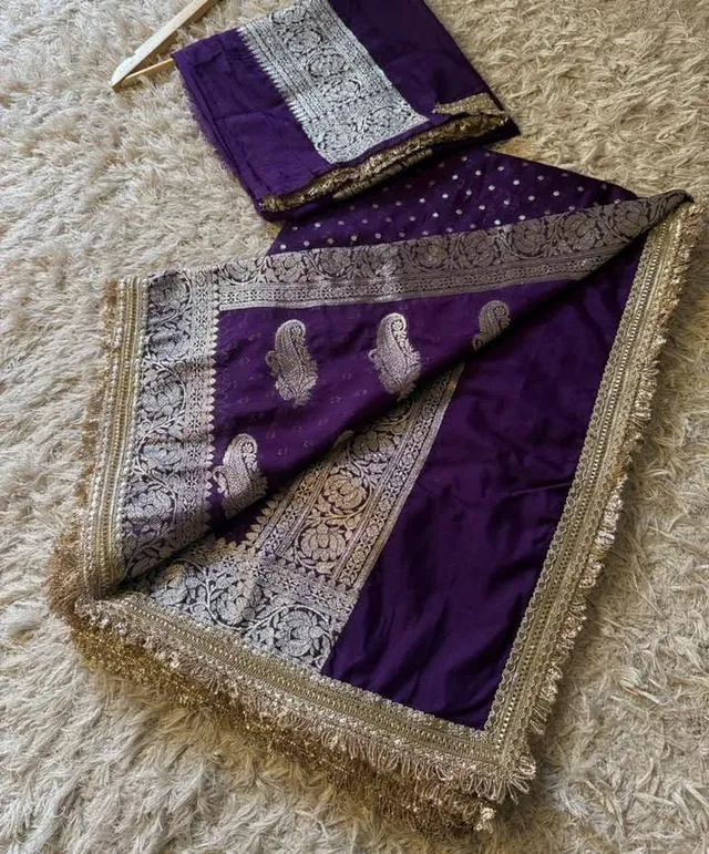 Banarasi Semi Kataan Silk Saree with Buti Weave – Classic Collection - View 6