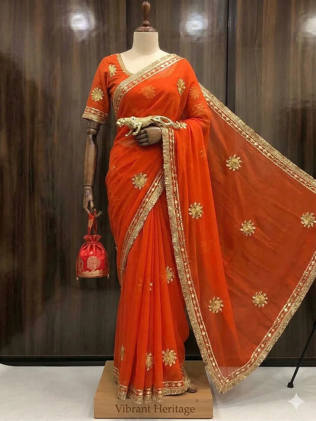 30x30 Georgette Saree with Gota Border – Special Collection - Georgette Saree Online India - Buy at ₹1400 - Image 1