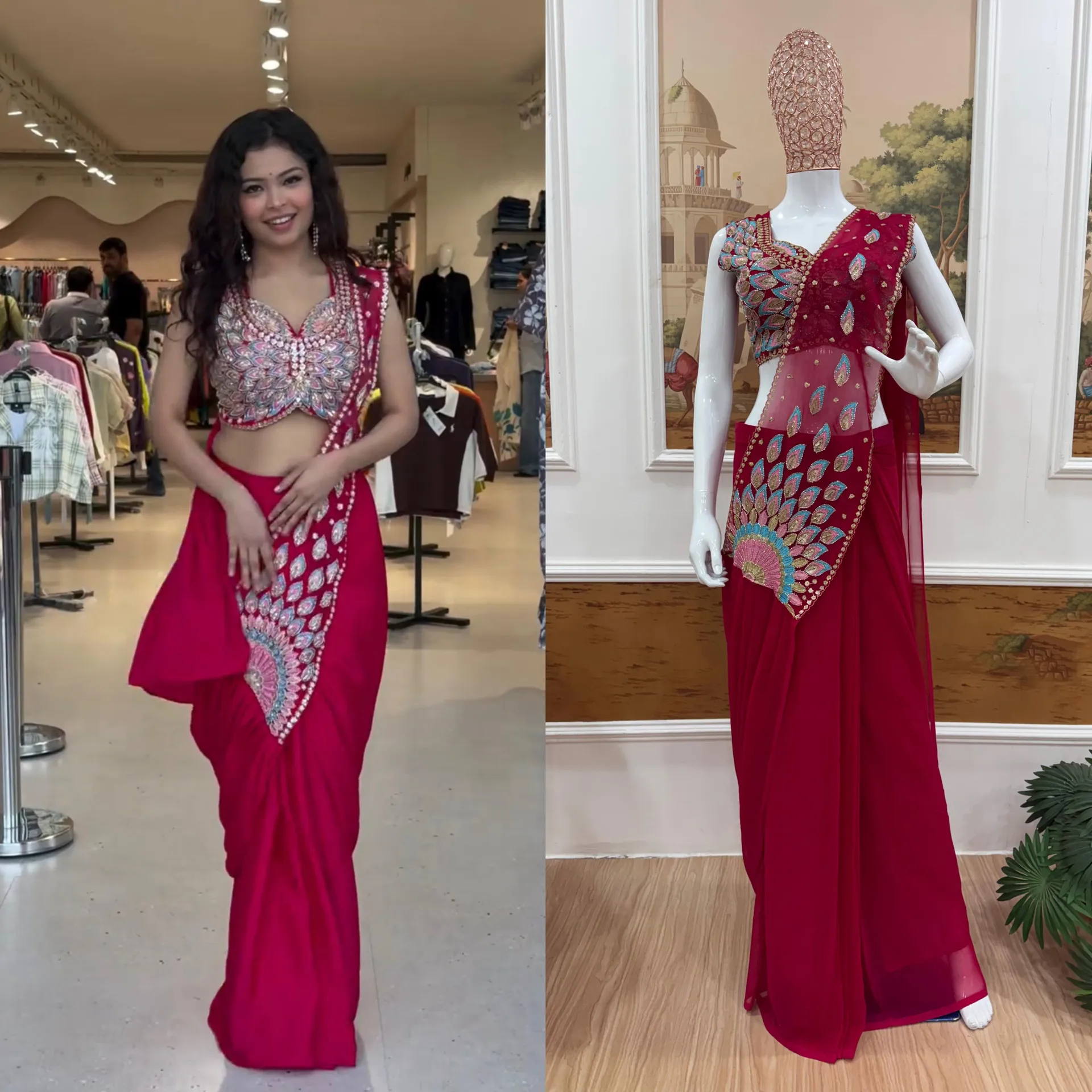 Ready-to-Wear Saree with Semi-Beads Embroidery – Trending Collection - Georgette Saree Online India - Buy at ₹1550 - Image 1