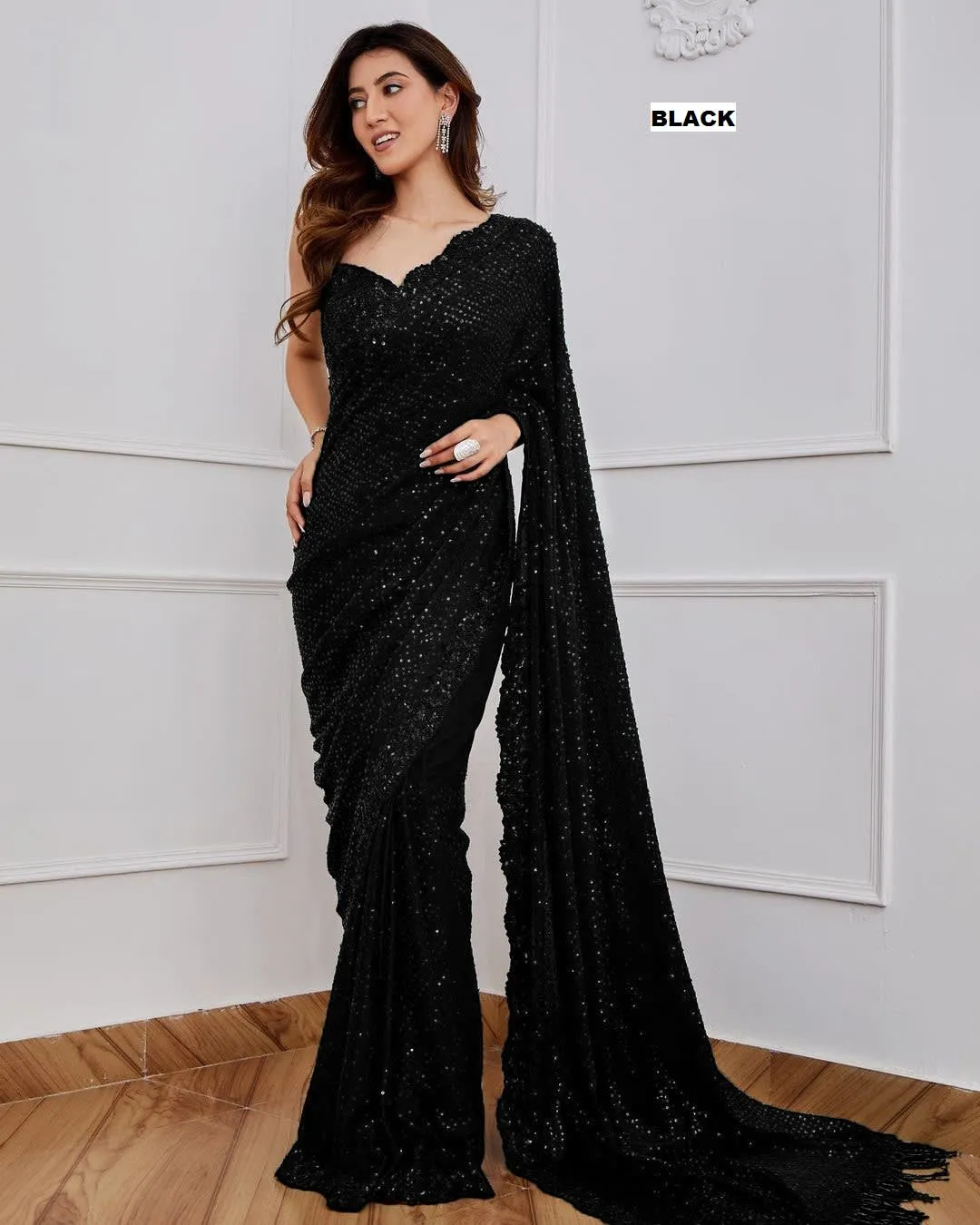 Bollywood Blockbuster 5MM Sequins Saree – Luxury Party Collection - Georgette Saree Online India - Buy at ₹1599 - Image 1