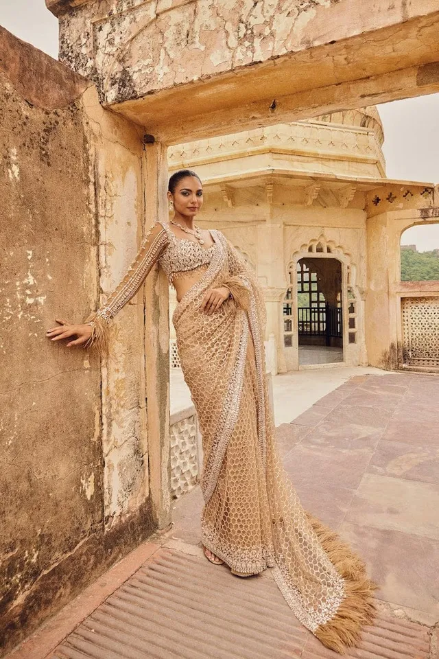 Bollywood Blockbuster Butterfly Net Sequins Saree – Glam Party Collection - View 2