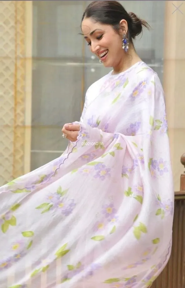 Elegant Linen Saree with Digital Print - Soft Linen cotton Saree Online India - Buy at ₹1050 - Image 1
