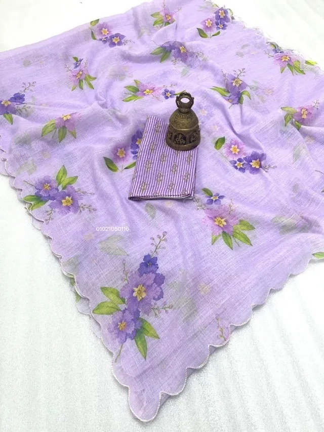 Elegant Linen Saree with Digital Print - View 4