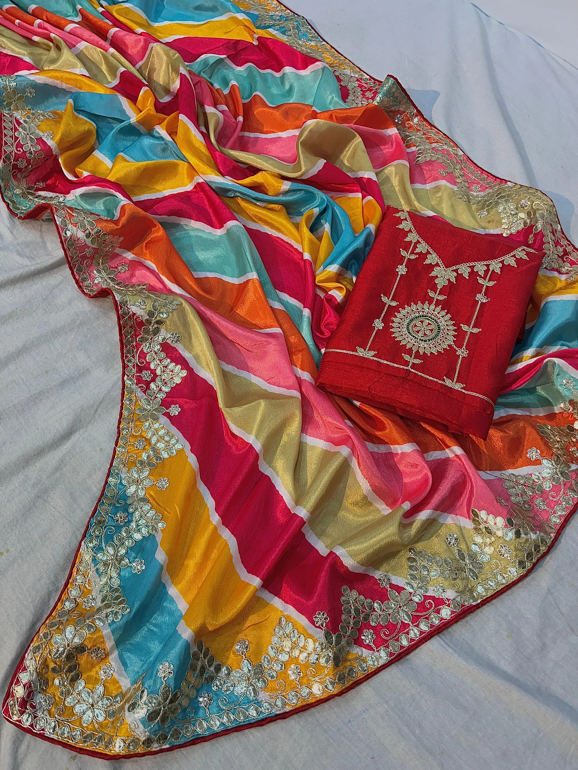 Designer Chinon Lehriya Saree - View 2