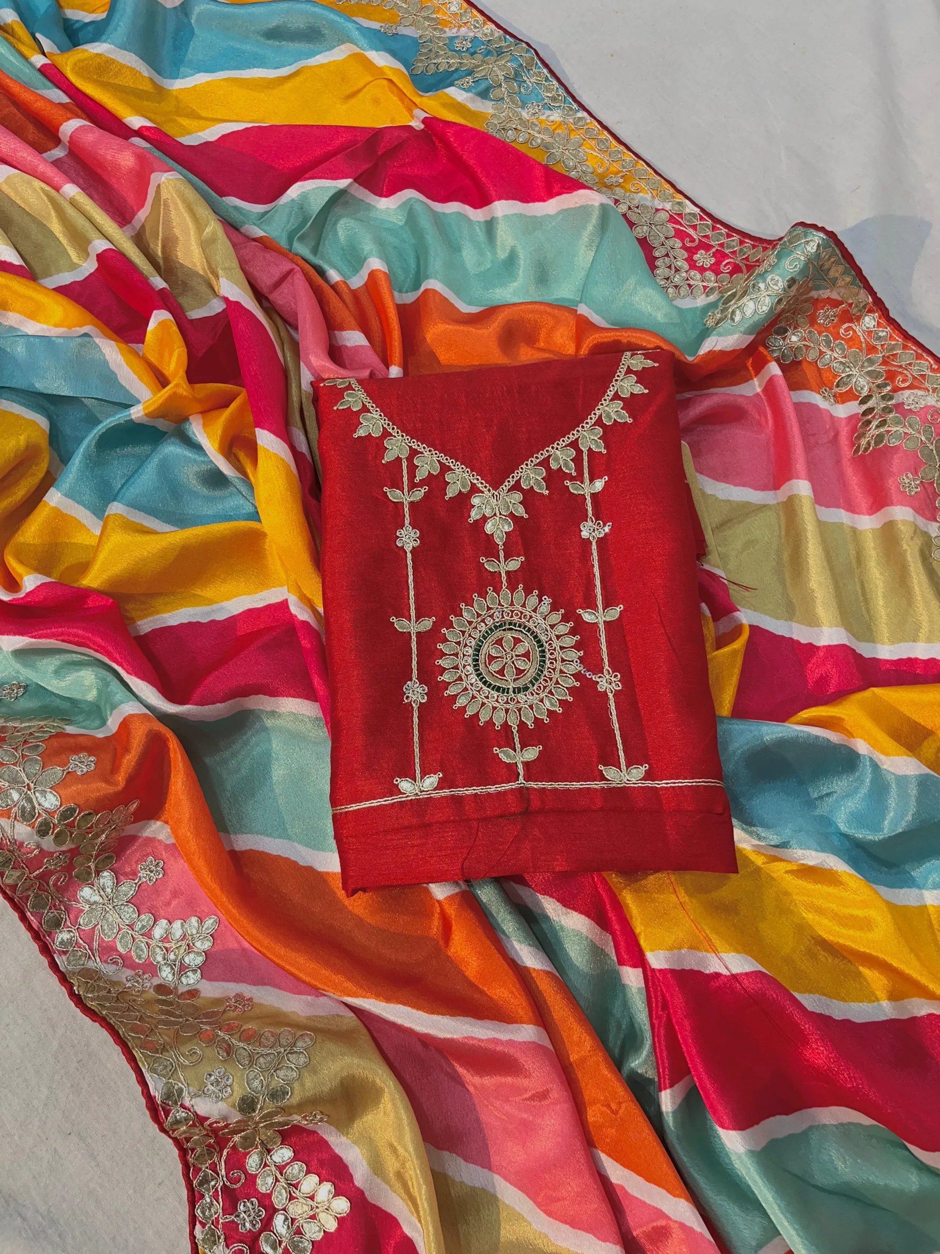 Designer Chinon Lehriya Saree - View 3