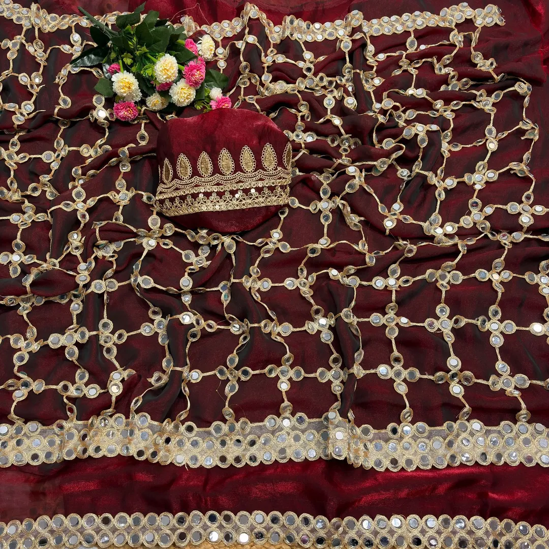 Super Hit Designer Mirror Work Party Wear Saree - View 2