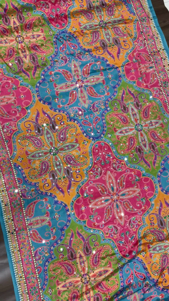 New Beautiful Chinon Silk Mirror Work Saree - View 7