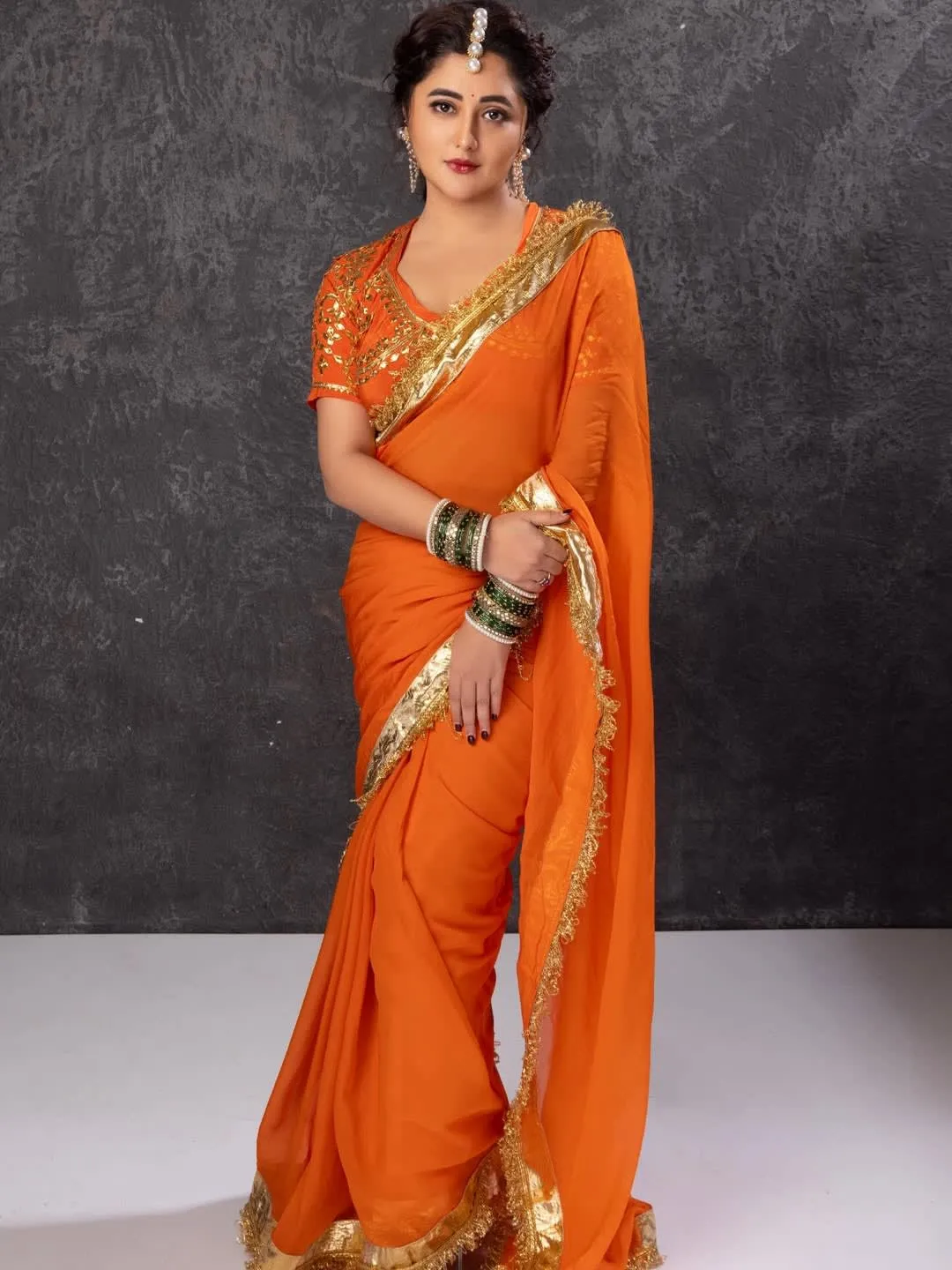 New Premium Launch – Rashmi Desai Inspired Saree - Soft C*C Georgette Saree Online India - Buy at ₹2099 - Image 1