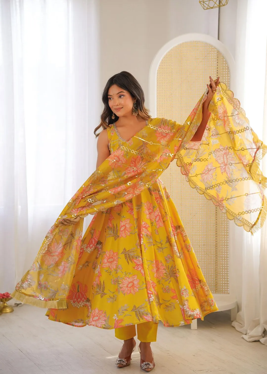 New Floral Print Straight Kali Cut Anarkali Suit